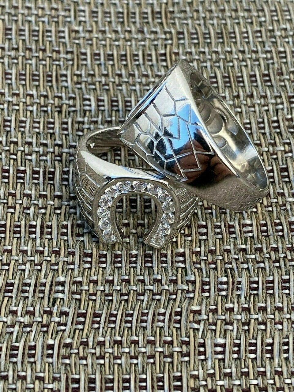 HarlemBling Mens Real Solid 925 Sterling Silver Lucky Horseshoe Ring Iced Sizes 7-13 Pinky