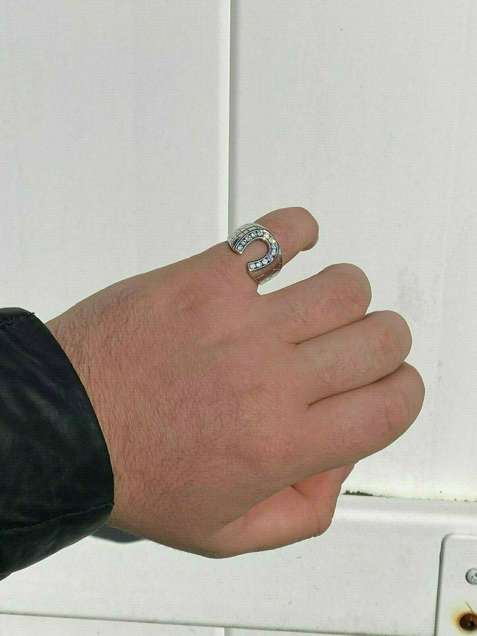 HarlemBling Mens Real Solid 925 Sterling Silver Lucky Horseshoe Ring Iced Sizes 7-13 Pinky