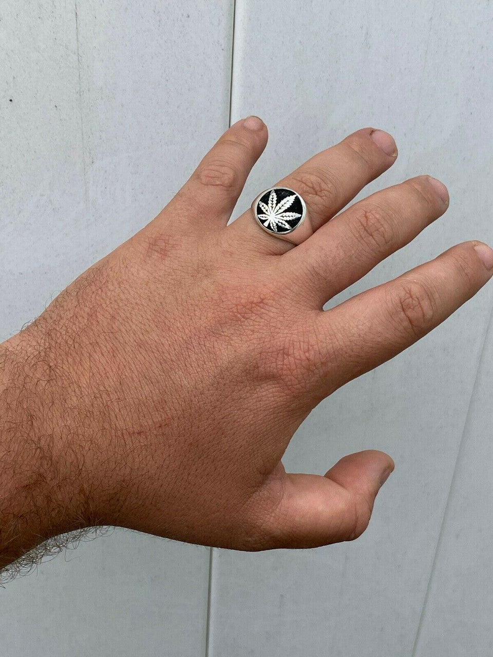 HarlemBling Mens Real Solid 925 Sterling Silver Marijuana Weed 420 Cannabis Ring Sz 7-13