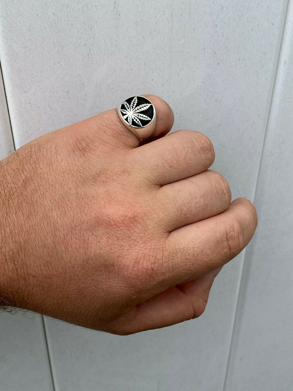 HarlemBling Mens Real Solid 925 Sterling Silver Marijuana Weed 420 Cannabis Ring Sz 7-13