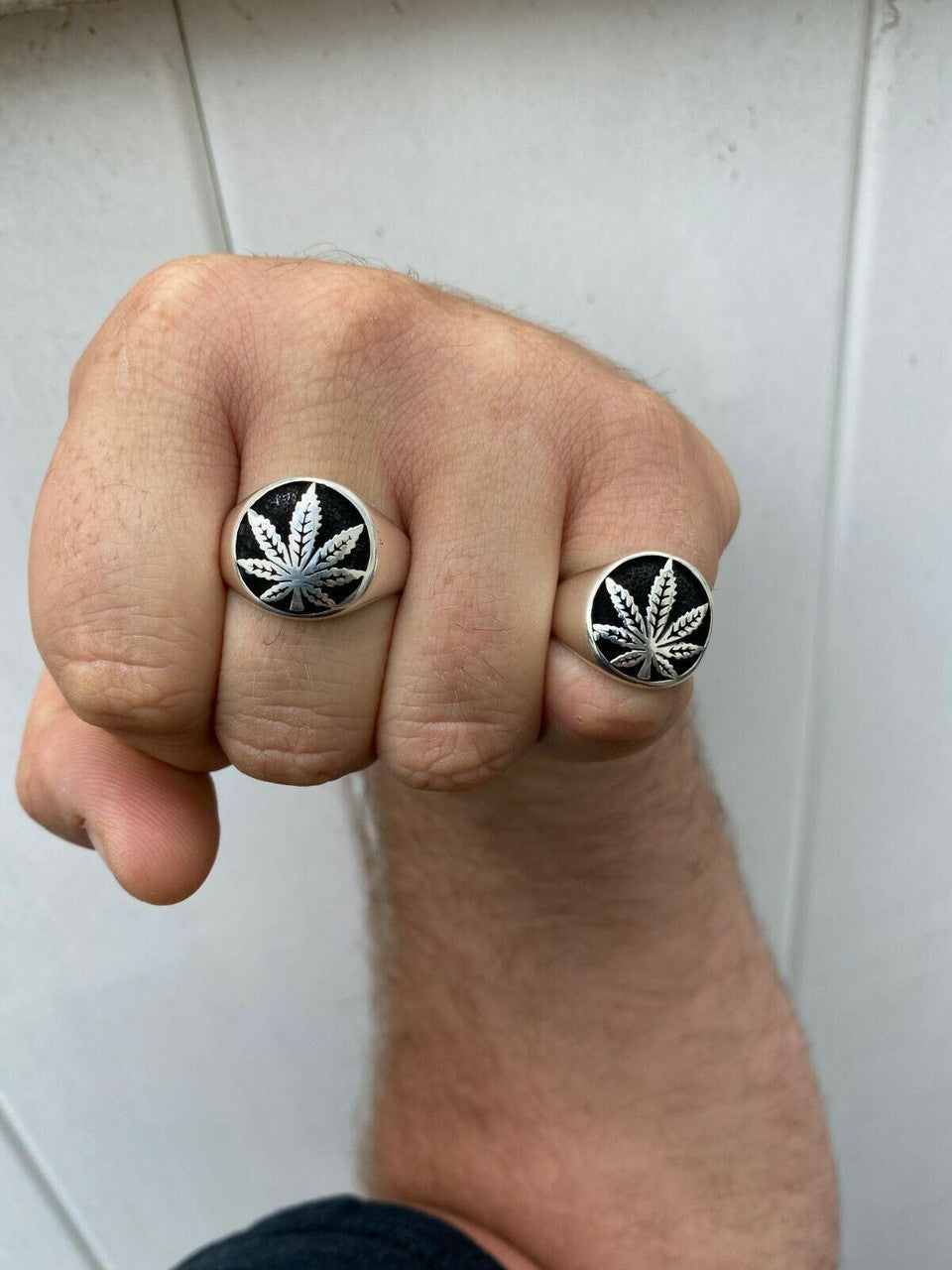 HarlemBling Mens Real Solid 925 Sterling Silver Marijuana Weed 420 Cannabis Ring Sz 7-13