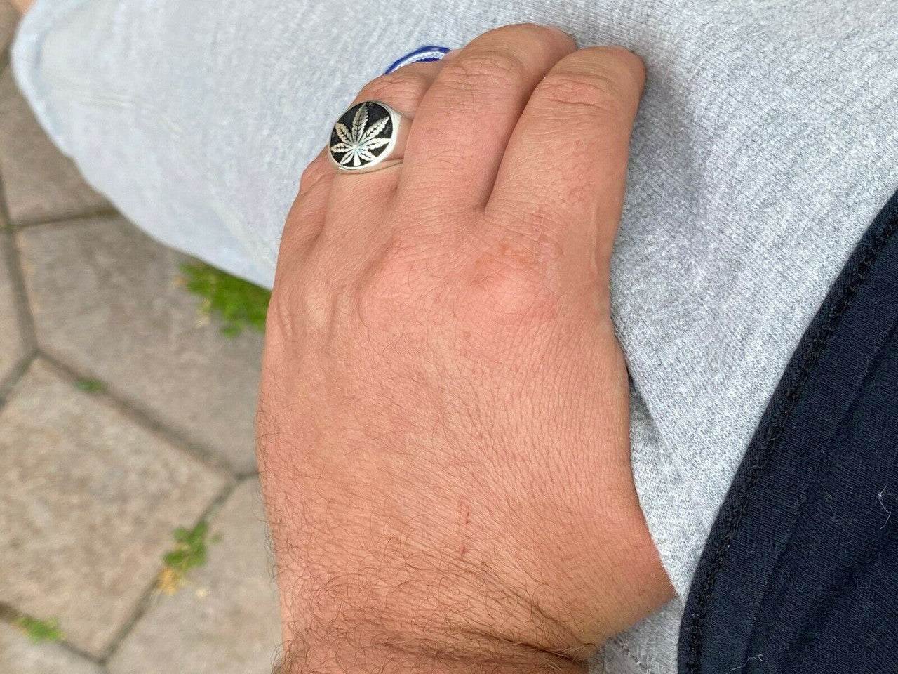 HarlemBling Mens Real Solid 925 Sterling Silver Marijuana Weed 420 Cannabis Ring Sz 7-13