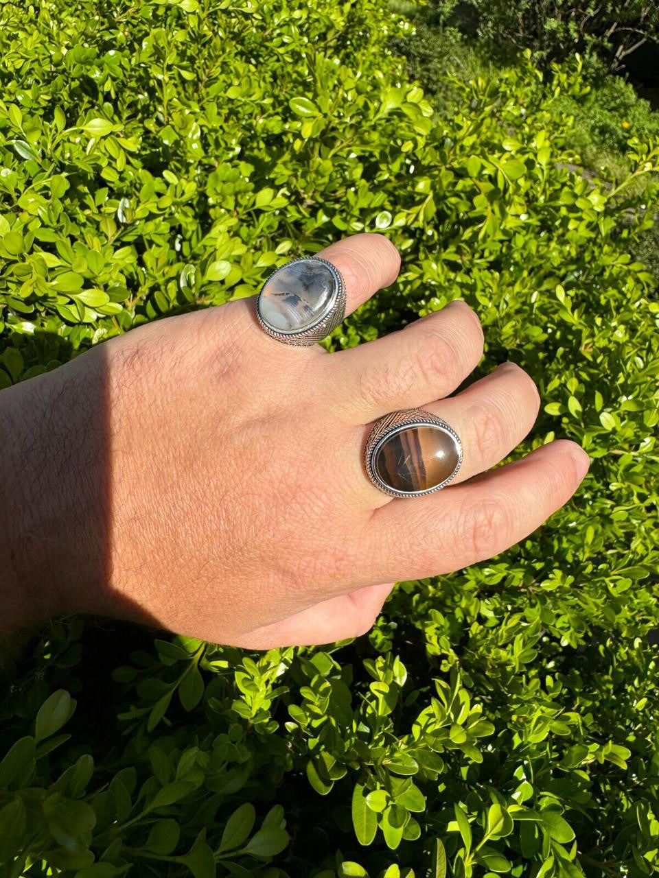 HarlemBling Mens Real Solid 925 Sterling Silver Natural Agate Gemstone Handmade Ring Sz 6-13