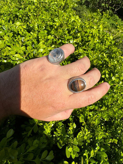 HarlemBling Mens Real Solid 925 Sterling Silver Natural Agate Gemstone Handmade Ring Sz 6-13