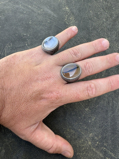 HarlemBling Mens Real Solid 925 Sterling Silver Natural Agate Gemstone Handmade Ring Sz 6-13