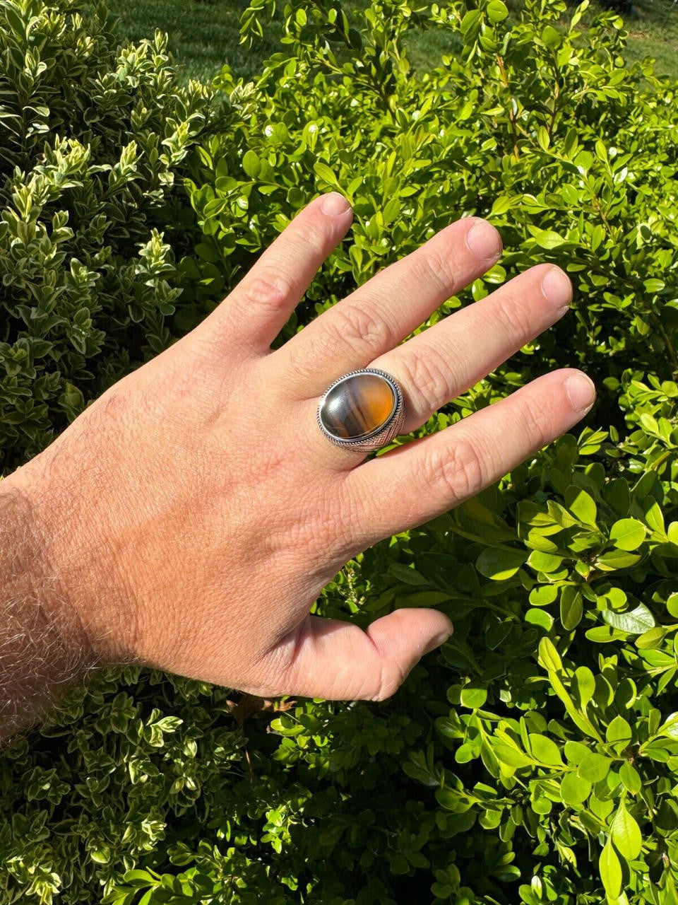 HarlemBling Mens Real Solid 925 Sterling Silver Natural Agate Gemstone Handmade Ring Sz 6-13