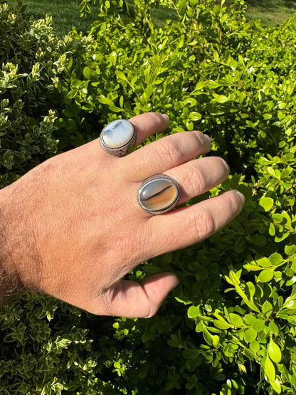 HarlemBling Mens Real Solid 925 Sterling Silver Natural Agate Gemstone Handmade Ring Sz 6-13