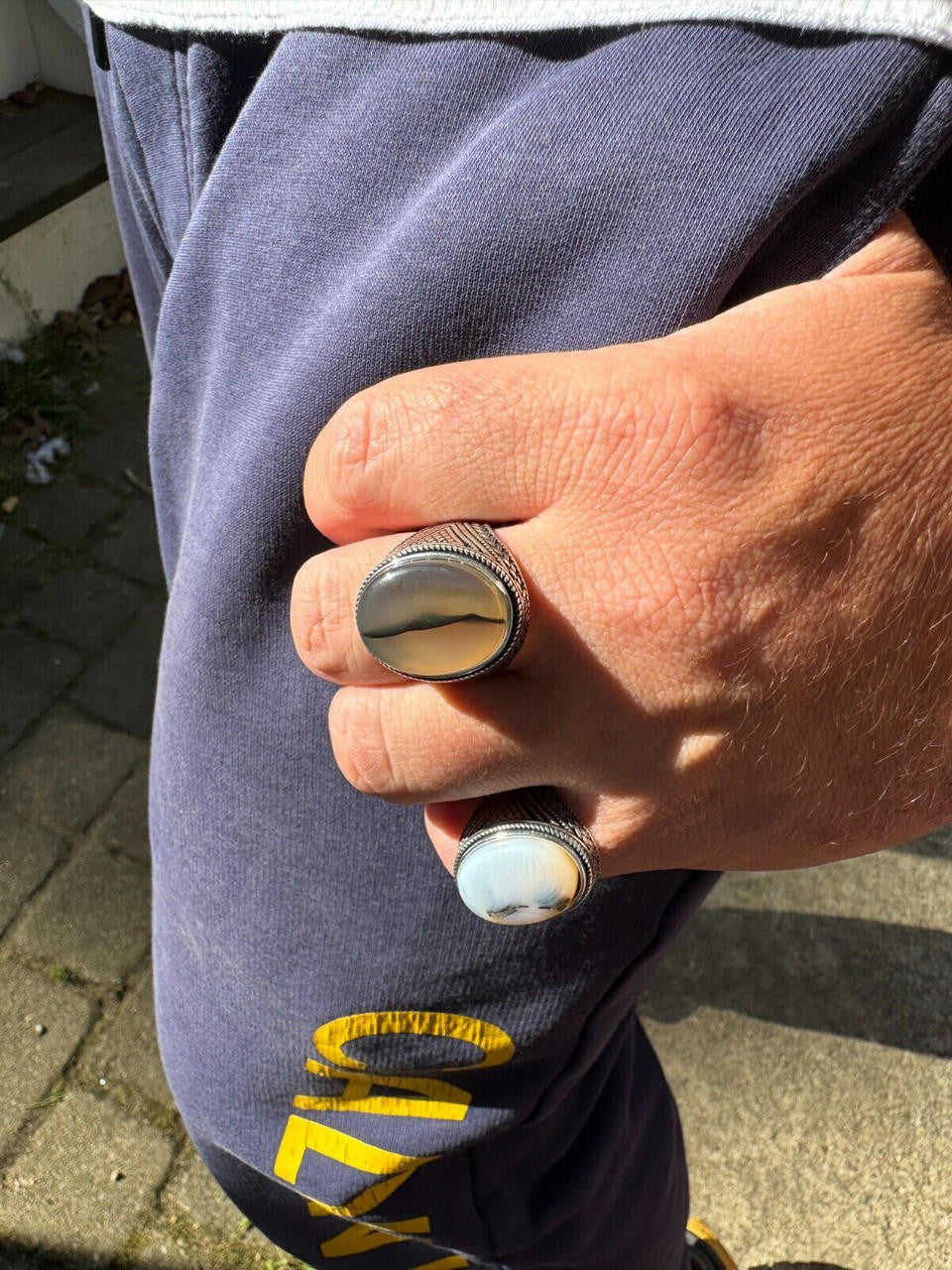 HarlemBling Mens Real Solid 925 Sterling Silver Natural Agate Gemstone Handmade Ring Sz 6-13