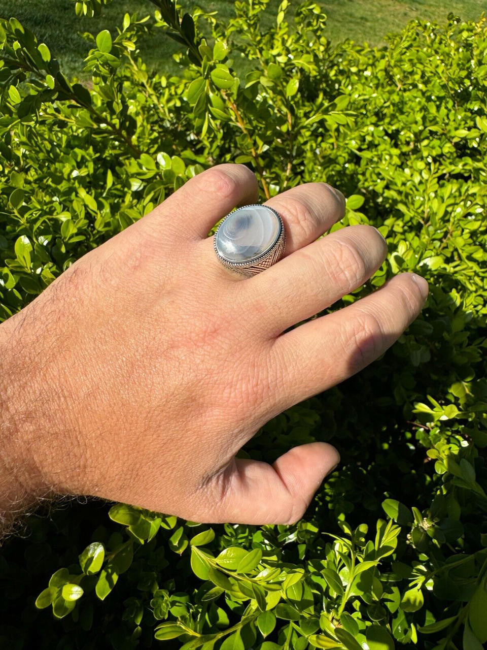 HarlemBling Mens Real Solid 925 Sterling Silver Natural Agate Gemstone Handmade Ring Sz 6-13