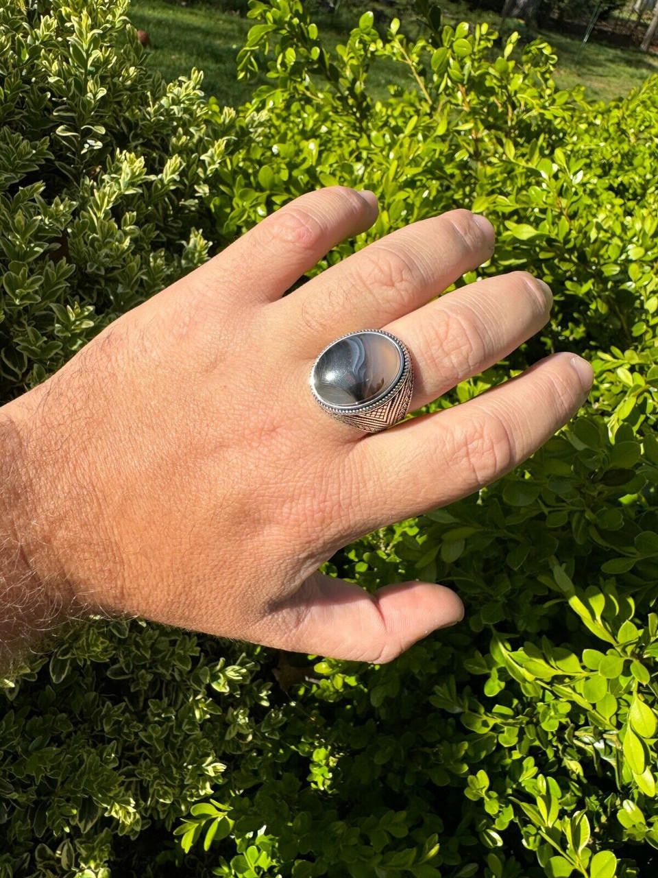 HarlemBling Mens Real Solid 925 Sterling Silver Natural Agate Gemstone Handmade Ring Sz 6-13