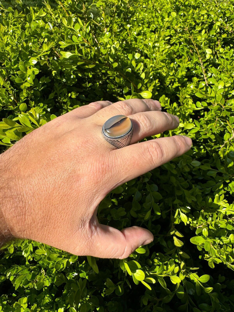 HarlemBling Mens Real Solid 925 Sterling Silver Natural Agate Gemstone Handmade Ring Sz 6-13