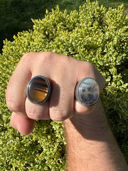 HarlemBling Mens Real Solid 925 Sterling Silver Natural Agate Gemstone Handmade Ring Sz 6-13