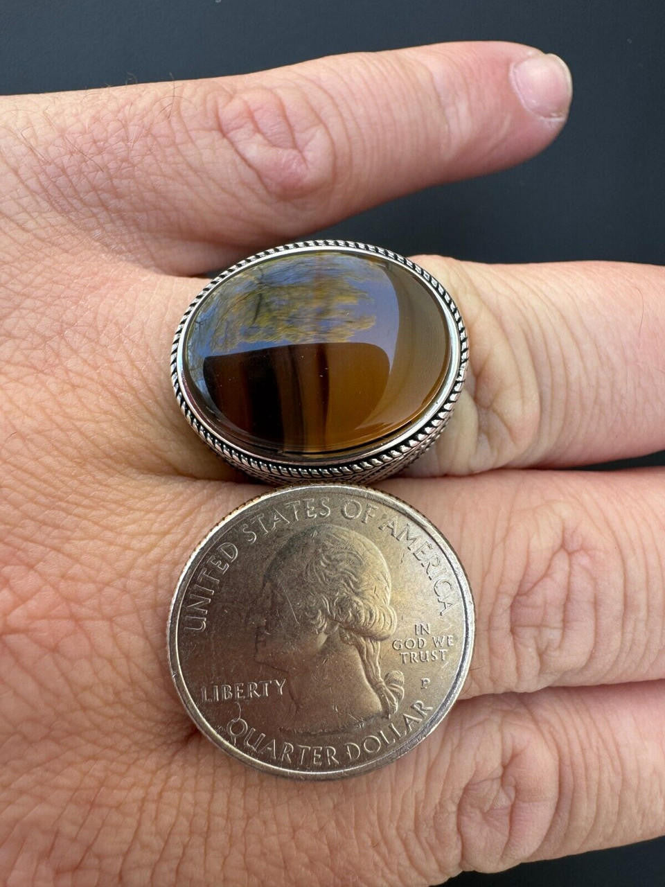 HarlemBling Mens Real Solid 925 Sterling Silver Natural Agate Gemstone Handmade Ring Sz 6-13