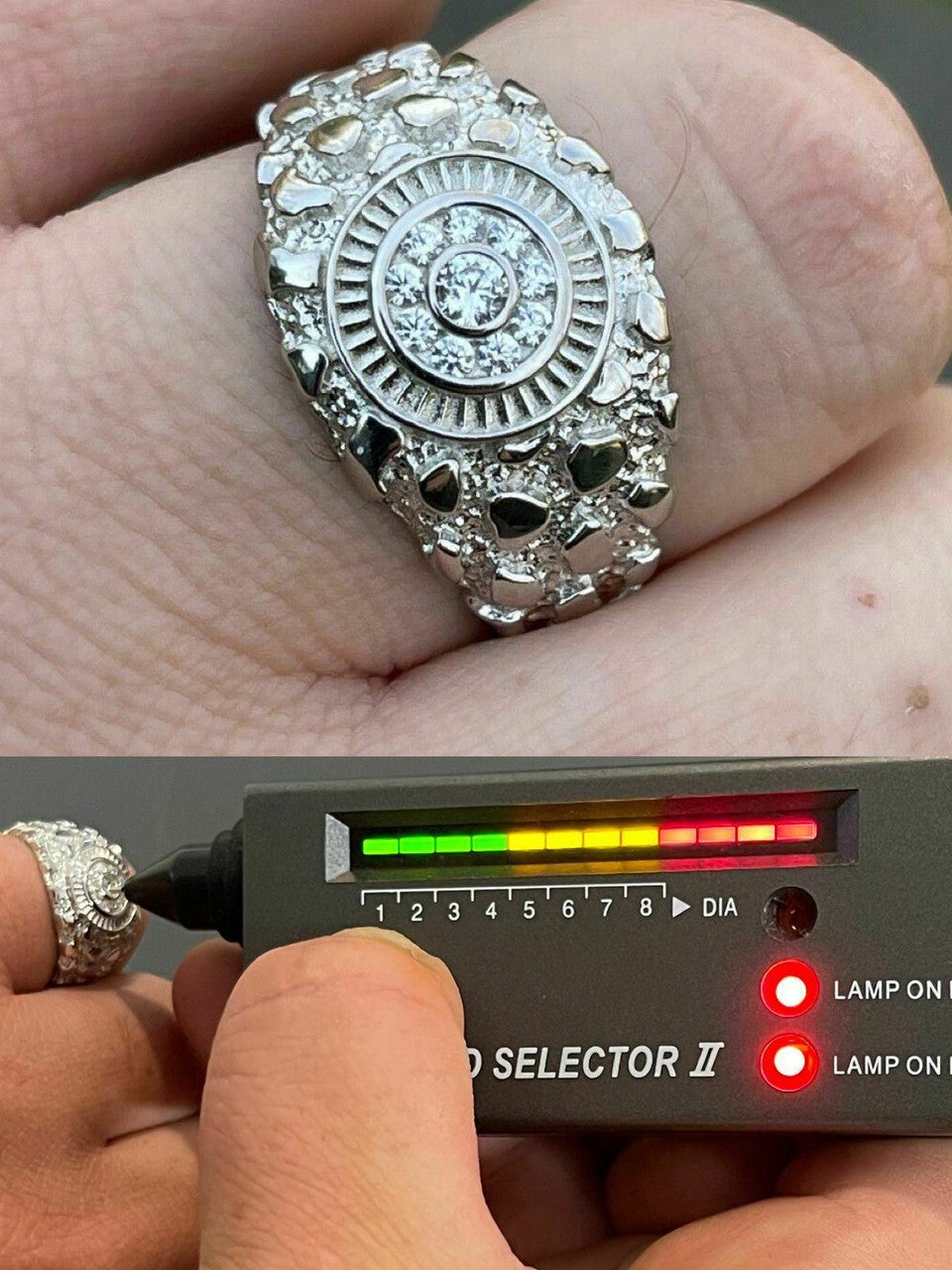 HarlemBling Mens REAL Solid 925 Sterling Silver Nugget Ring - MOISSANITE Pass Diamond Tester