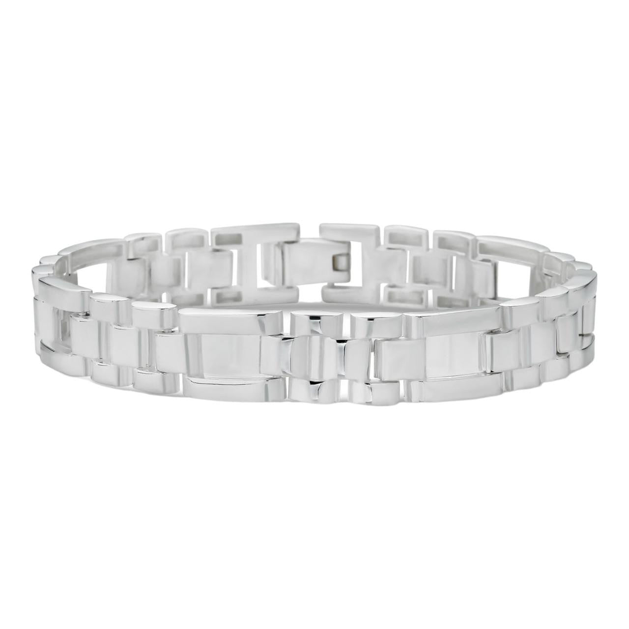 HarlemBling Men's Real Solid 925 Sterling Silver Plain Presidential Link Hip Hop Bracelet