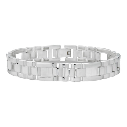 HarlemBling Men's Real Solid 925 Sterling Silver Plain Presidential Link Hip Hop Bracelet