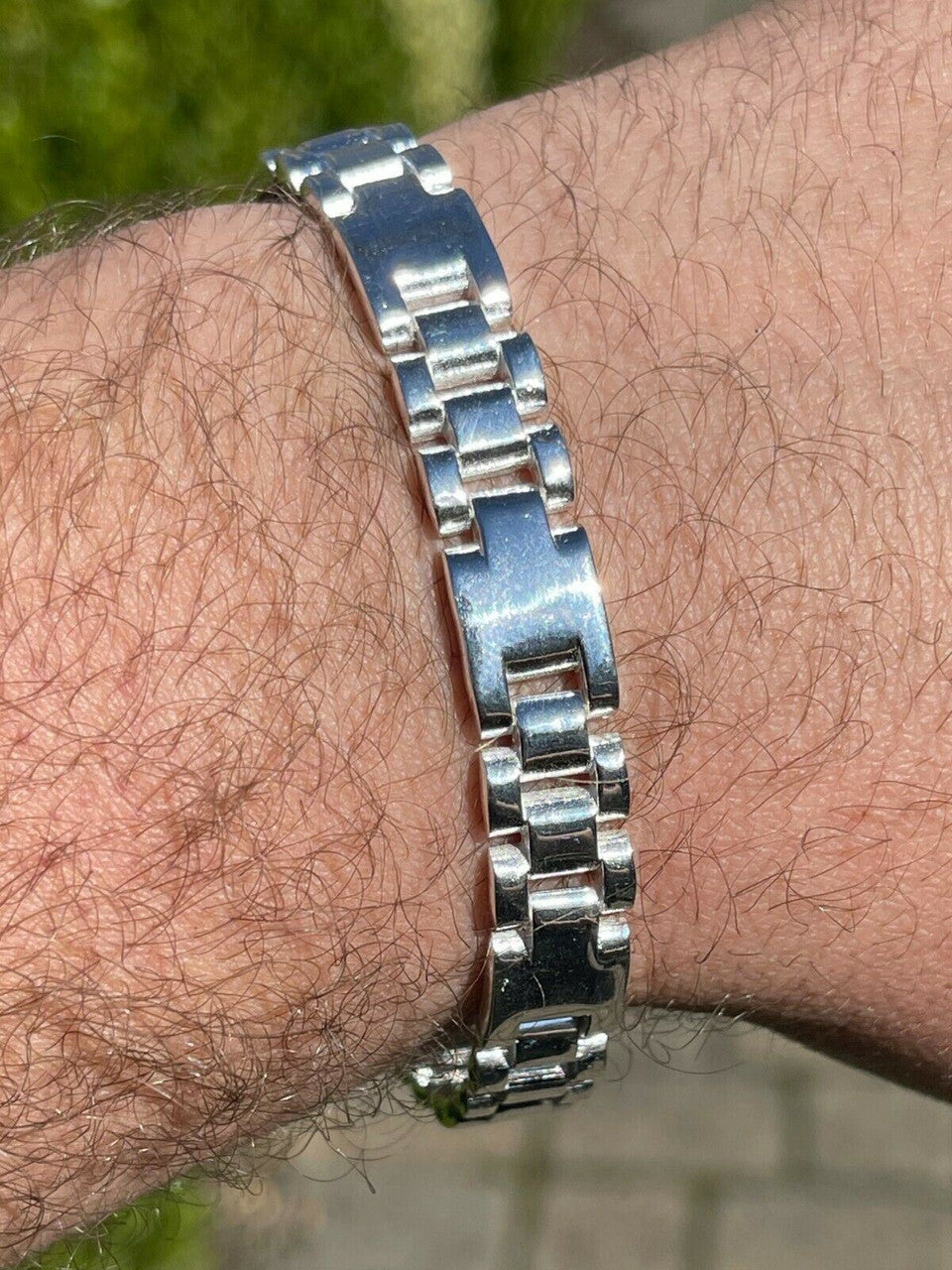 HarlemBling Mens Real Solid 925 Sterling Silver Plain Presidential Link Hip Hop Bracelet