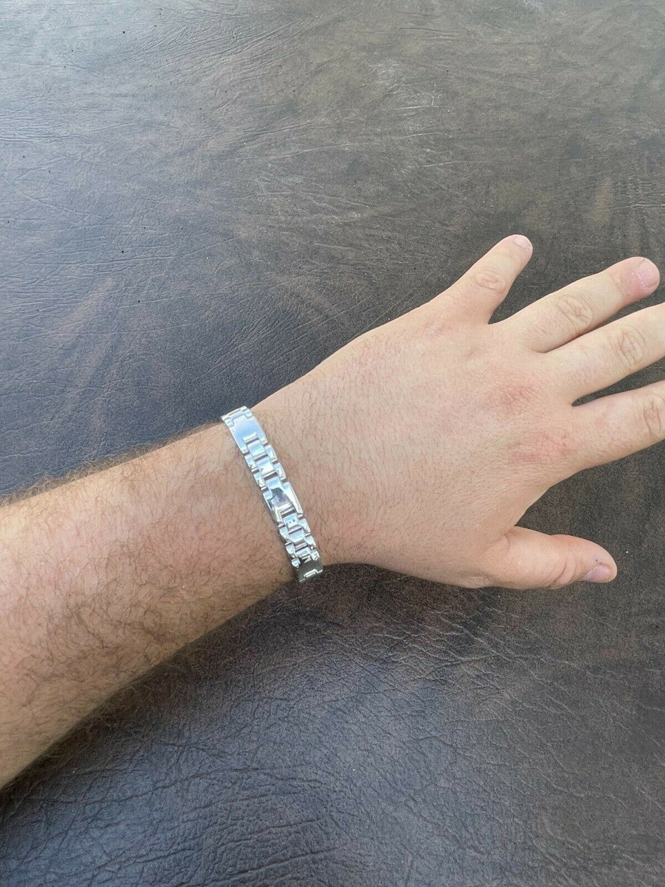 HarlemBling Mens Real Solid 925 Sterling Silver Plain Presidential Link Hip Hop Bracelet