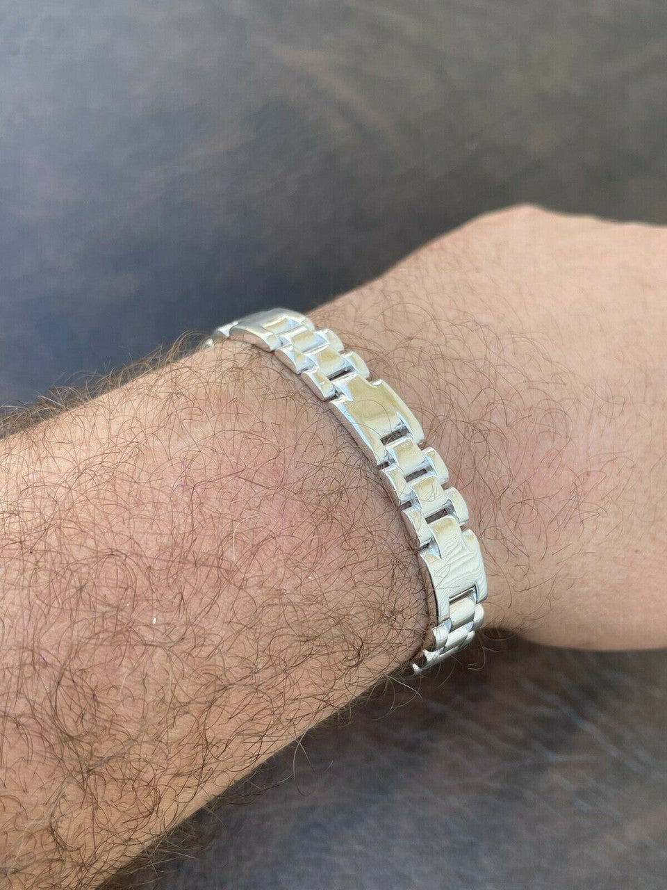 HarlemBling Mens Real Solid 925 Sterling Silver Plain Presidential Link Hip Hop Bracelet