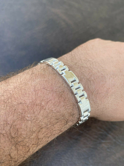 HarlemBling Mens Real Solid 925 Sterling Silver Plain Presidential Link Hip Hop Bracelet