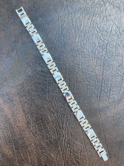 HarlemBling Mens Real Solid 925 Sterling Silver Plain Presidential Link Hip Hop Bracelet