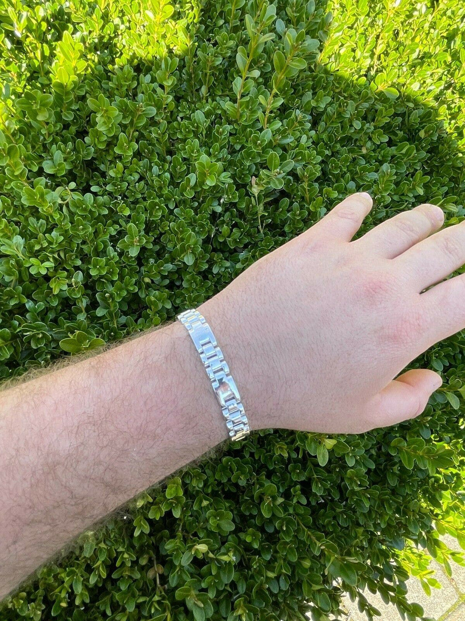 HarlemBling Mens Real Solid 925 Sterling Silver Plain Presidential Link Hip Hop Bracelet