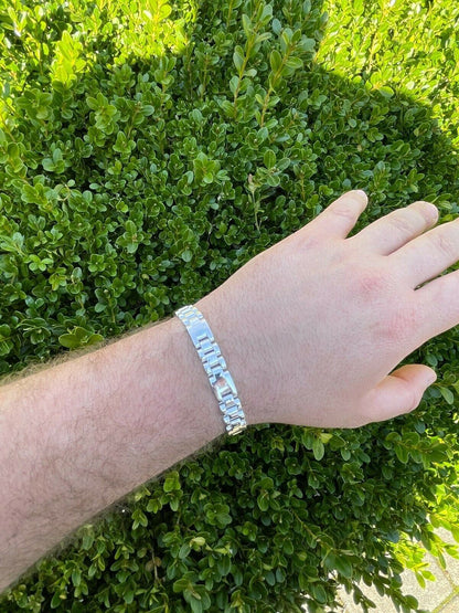 HarlemBling Mens Real Solid 925 Sterling Silver Plain Presidential Link Hip Hop Bracelet