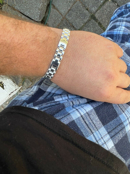 HarlemBling Mens Real Solid 925 Sterling Silver Plain Presidential Link Hip Hop Bracelet