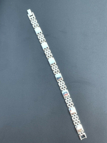 HarlemBling Mens Real Solid 925 Sterling Silver Plain Presidential Panther Link Bracelet