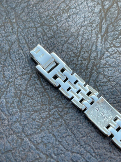 HarlemBling Mens Real Solid 925 Sterling Silver Plain Presidential Panther Link Bracelet