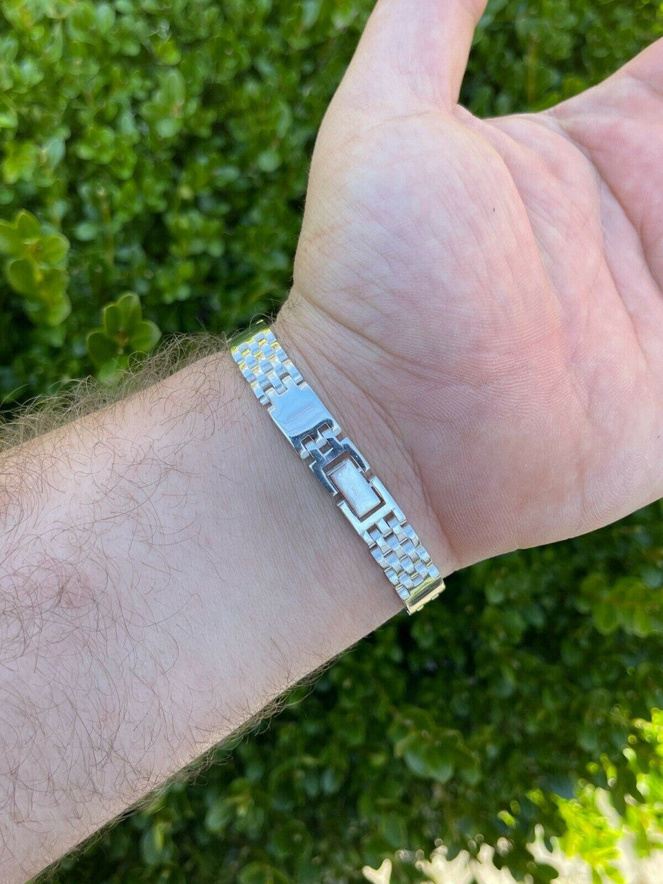 HarlemBling Mens Real Solid 925 Sterling Silver Plain Presidential Panther Link Bracelet