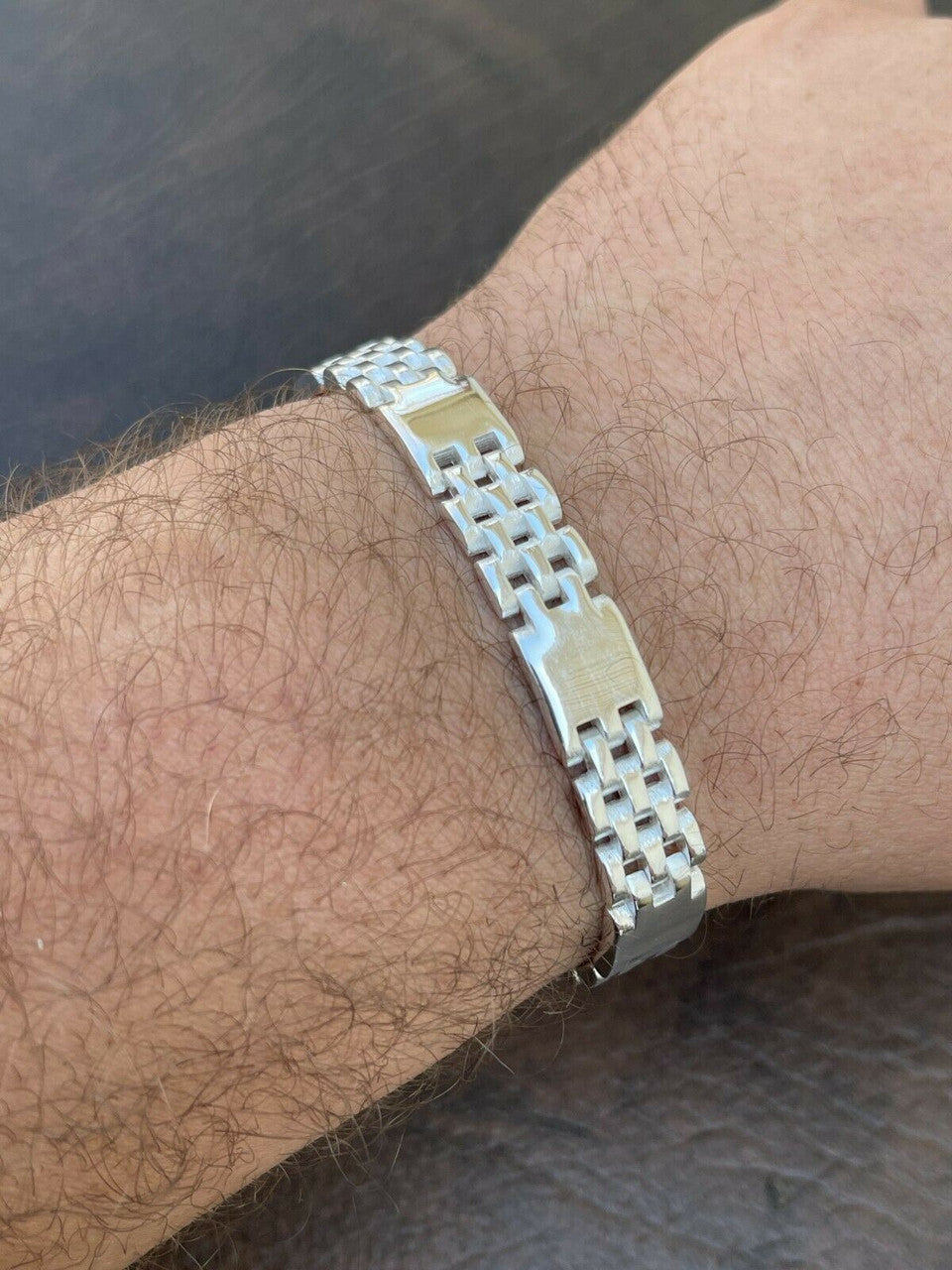 HarlemBling Mens Real Solid 925 Sterling Silver Plain Presidential Panther Link Bracelet