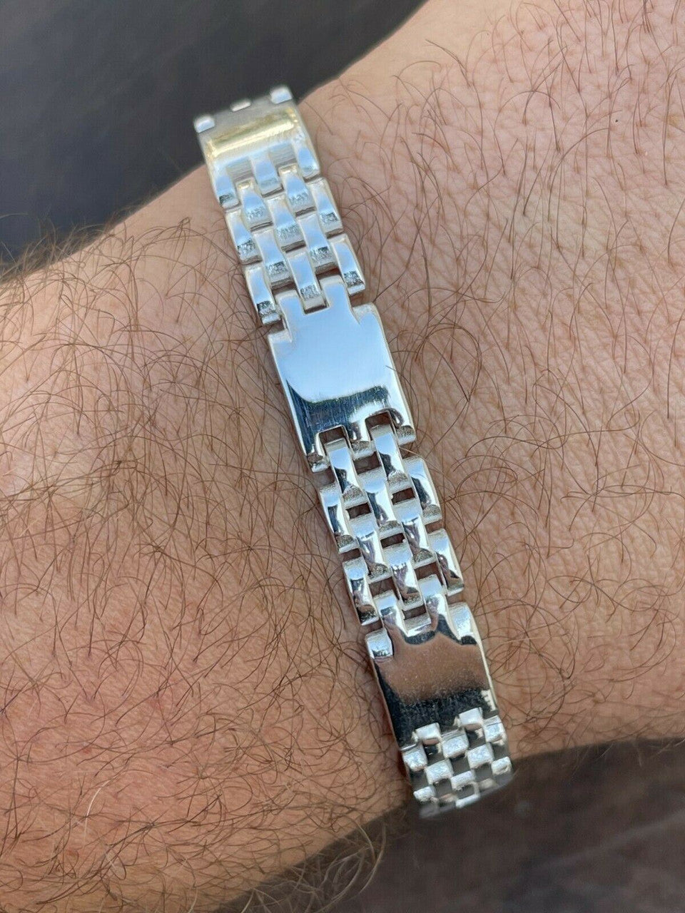 HarlemBling Mens Real Solid 925 Sterling Silver Plain Presidential Panther Link Bracelet