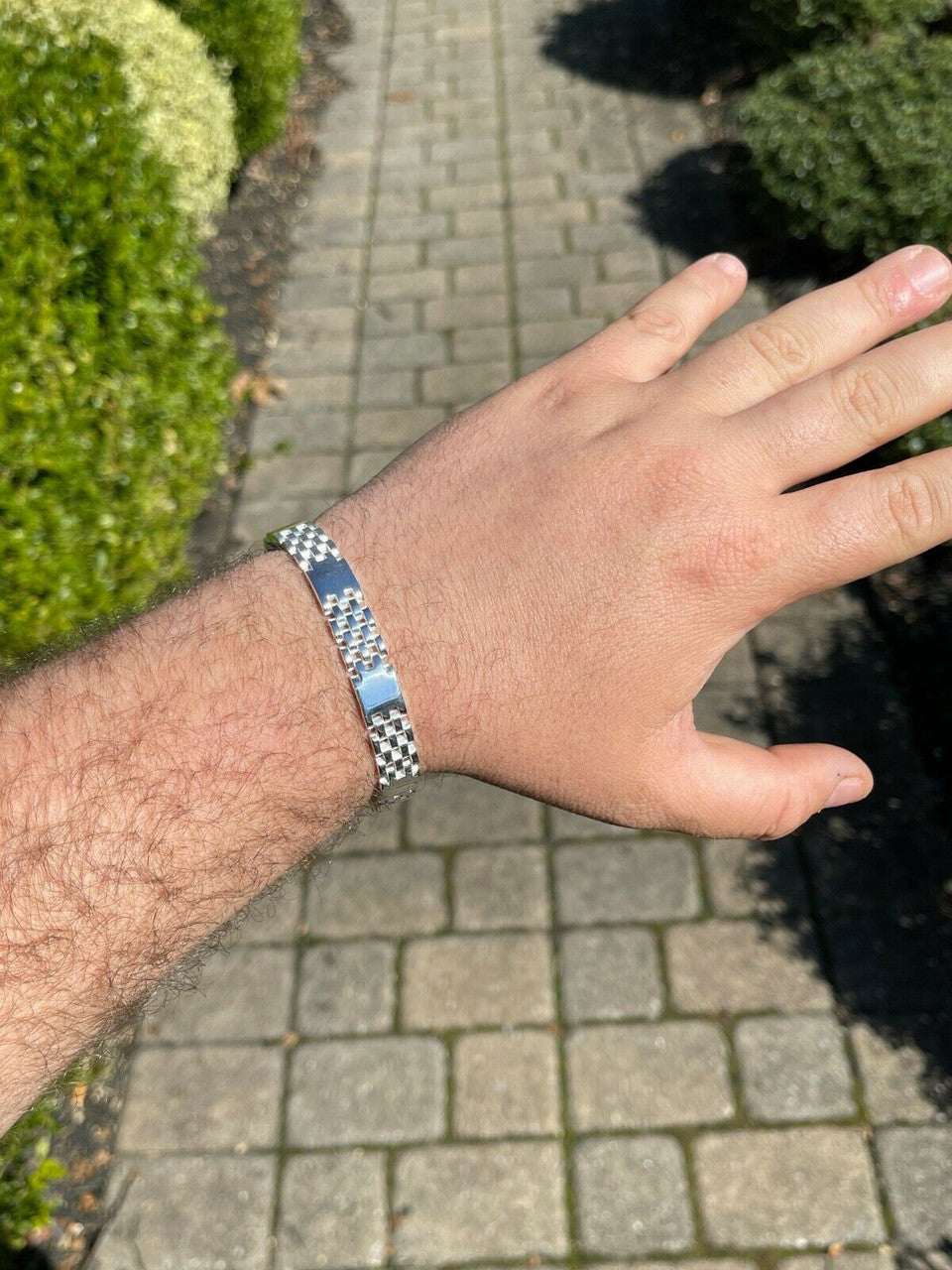 HarlemBling Mens Real Solid 925 Sterling Silver Plain Presidential Panther Link Bracelet