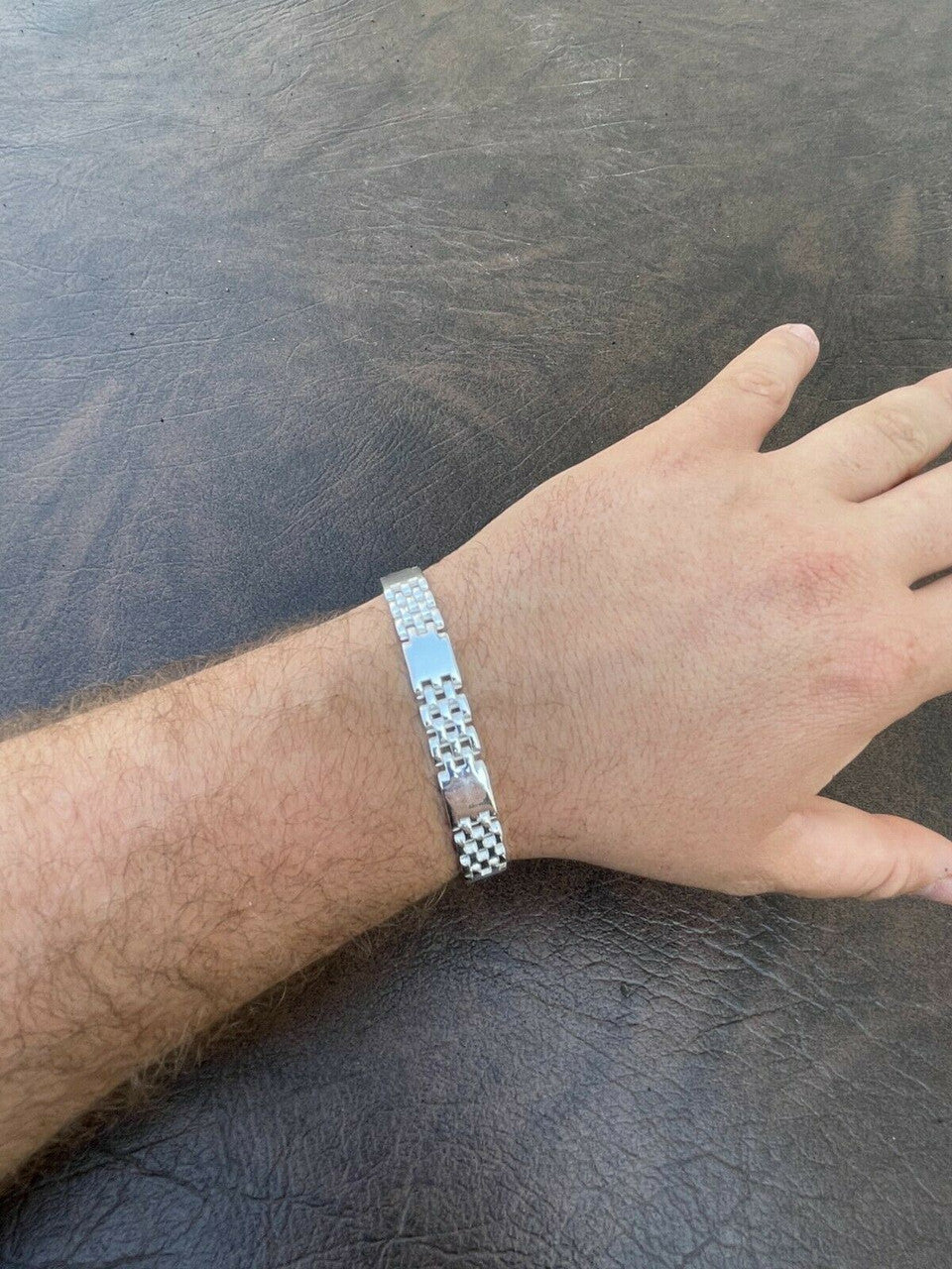 HarlemBling Mens Real Solid 925 Sterling Silver Plain Presidential Panther Link Bracelet