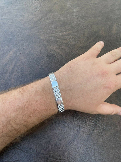 HarlemBling Mens Real Solid 925 Sterling Silver Plain Presidential Panther Link Bracelet