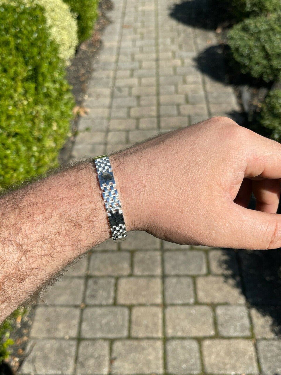 HarlemBling Mens Real Solid 925 Sterling Silver Plain Presidential Panther Link Bracelet