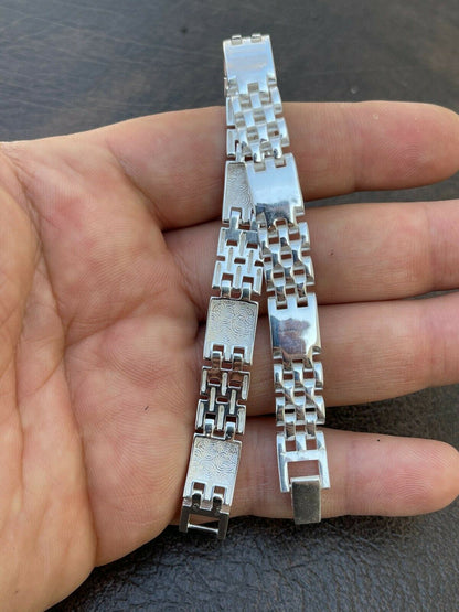 HarlemBling Mens Real Solid 925 Sterling Silver Plain Presidential Panther Link Bracelet