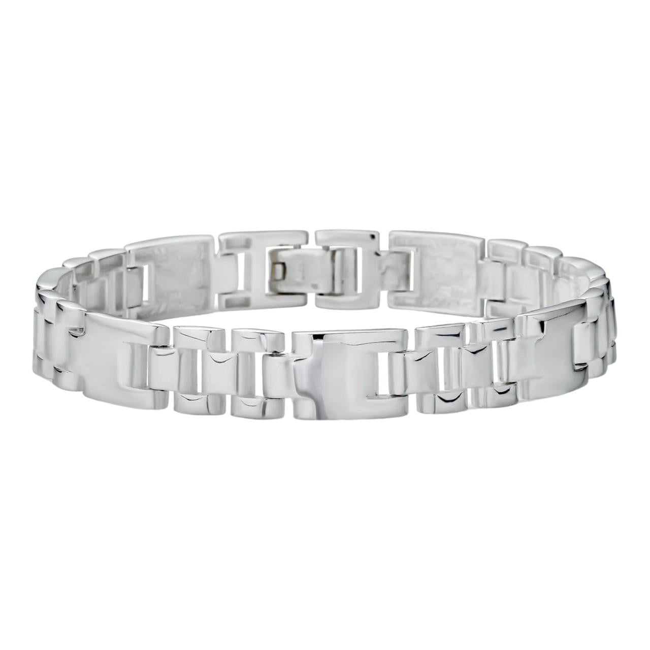 HarlemBling Men's Real Solid 925 Sterling Silver Plain Presidential Panther Link Bracelet