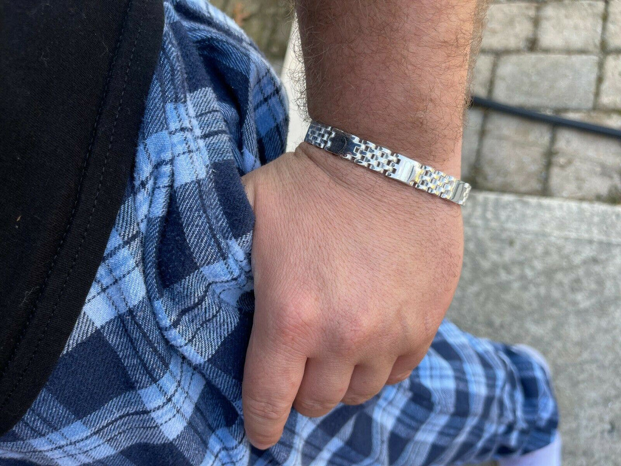 HarlemBling Mens Real Solid 925 Sterling Silver Plain Presidential Panther Link Bracelet