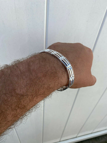 HarlemBling Mens Real Solid 925 Sterling Silver Presidential Custom Link Bracelet 10mm Wide