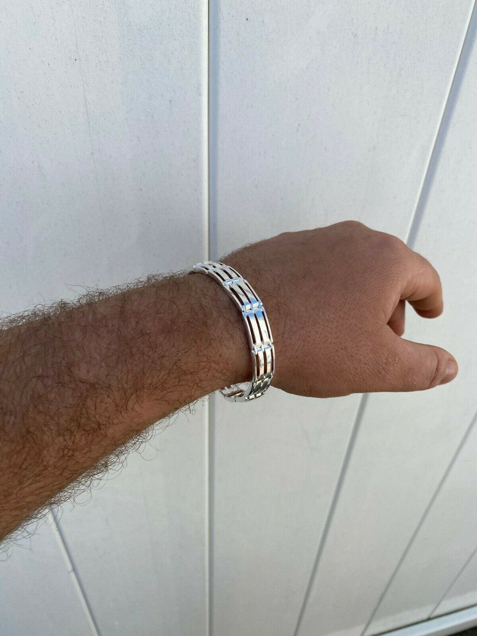 HarlemBling Mens Real Solid 925 Sterling Silver Presidential Custom Link Bracelet 10mm Wide