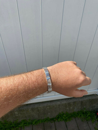 HarlemBling Mens Real Solid 925 Sterling Silver Presidential Custom Link Bracelet 10mm Wide