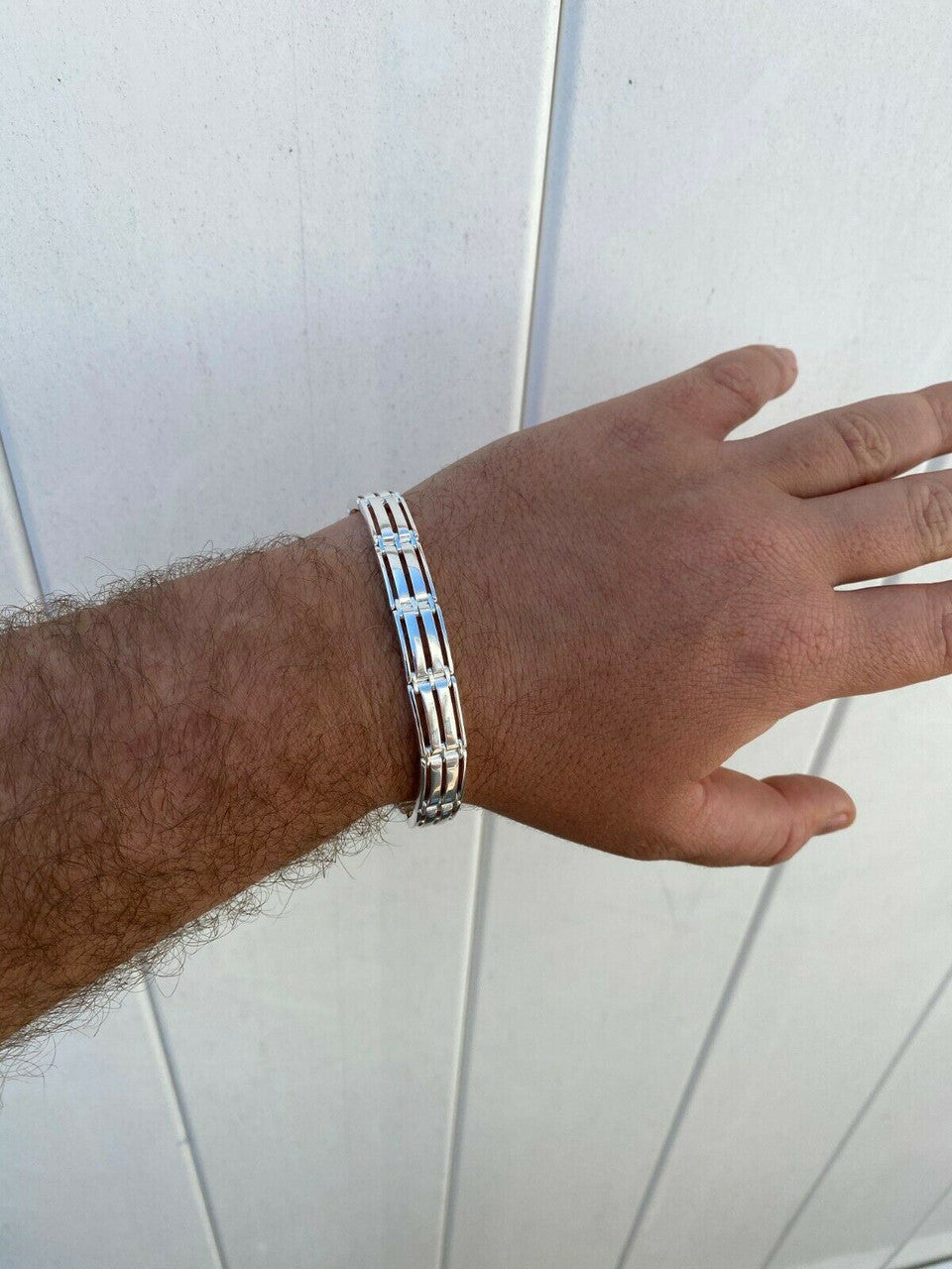 HarlemBling Mens Real Solid 925 Sterling Silver Presidential Custom Link Bracelet 10mm Wide