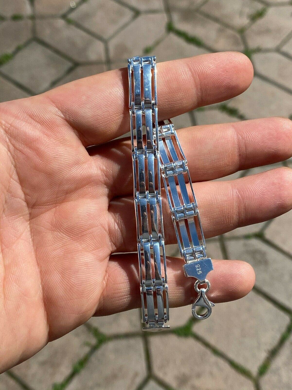 HarlemBling Mens Real Solid 925 Sterling Silver Presidential Custom Link Bracelet 10mm Wide