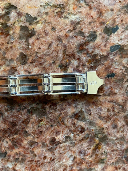 HarlemBling Mens Real Solid 925 Sterling Silver Presidential Custom Link Bracelet 10mm Wide