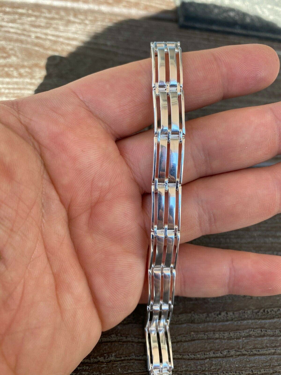 HarlemBling Mens Real Solid 925 Sterling Silver Presidential Custom Link Bracelet 10mm Wide