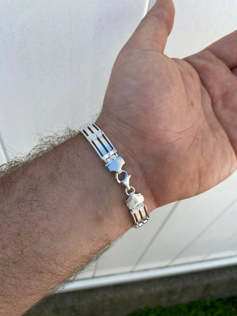 HarlemBling Mens Real Solid 925 Sterling Silver Presidential Custom Link Bracelet 10mm Wide