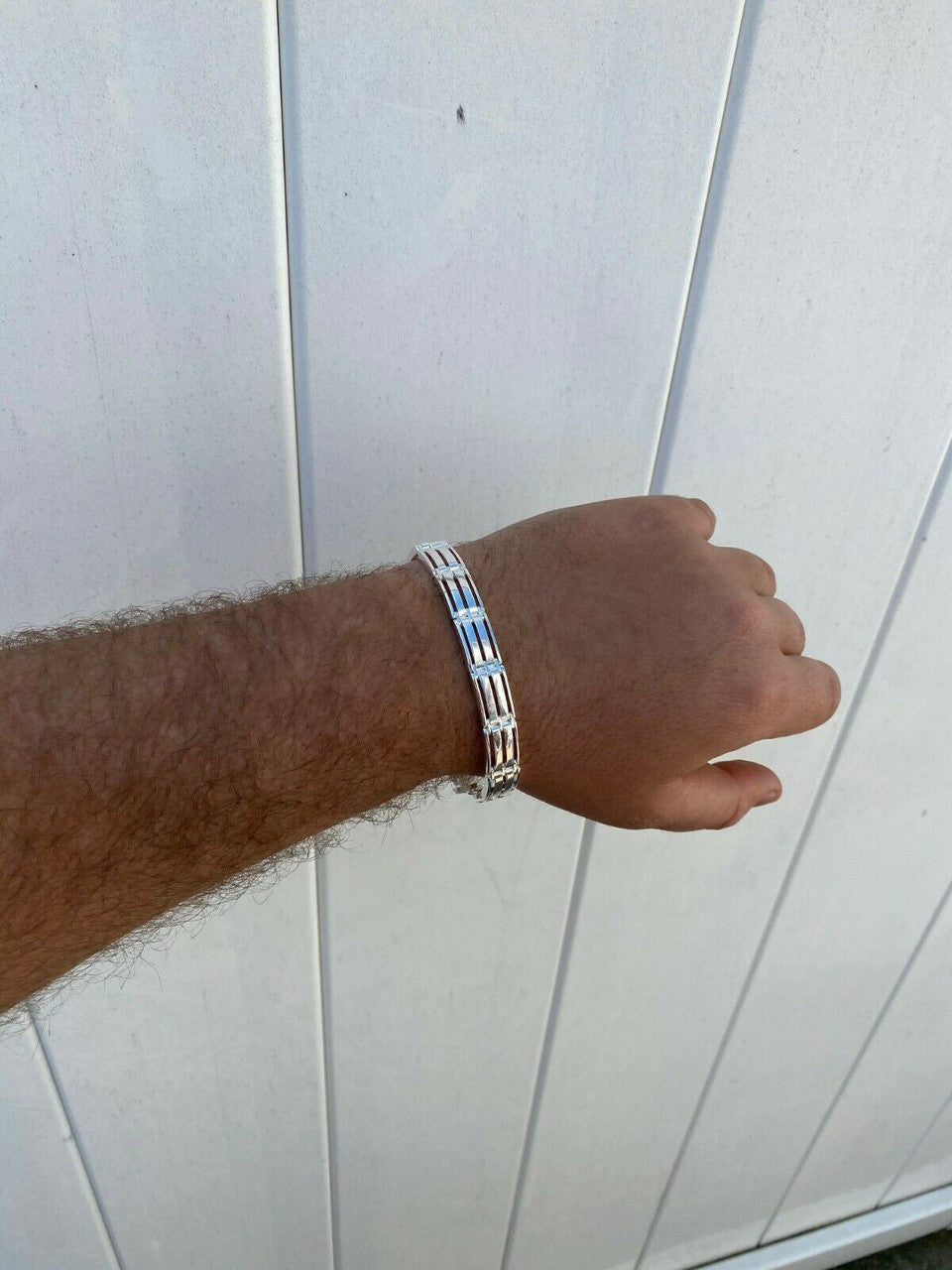 HarlemBling Mens Real Solid 925 Sterling Silver Presidential Custom Link Bracelet 10mm Wide