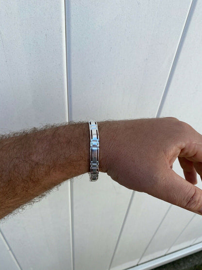 HarlemBling Mens Real Solid 925 Sterling Silver Presidential Custom Link Bracelet 9mm Wide